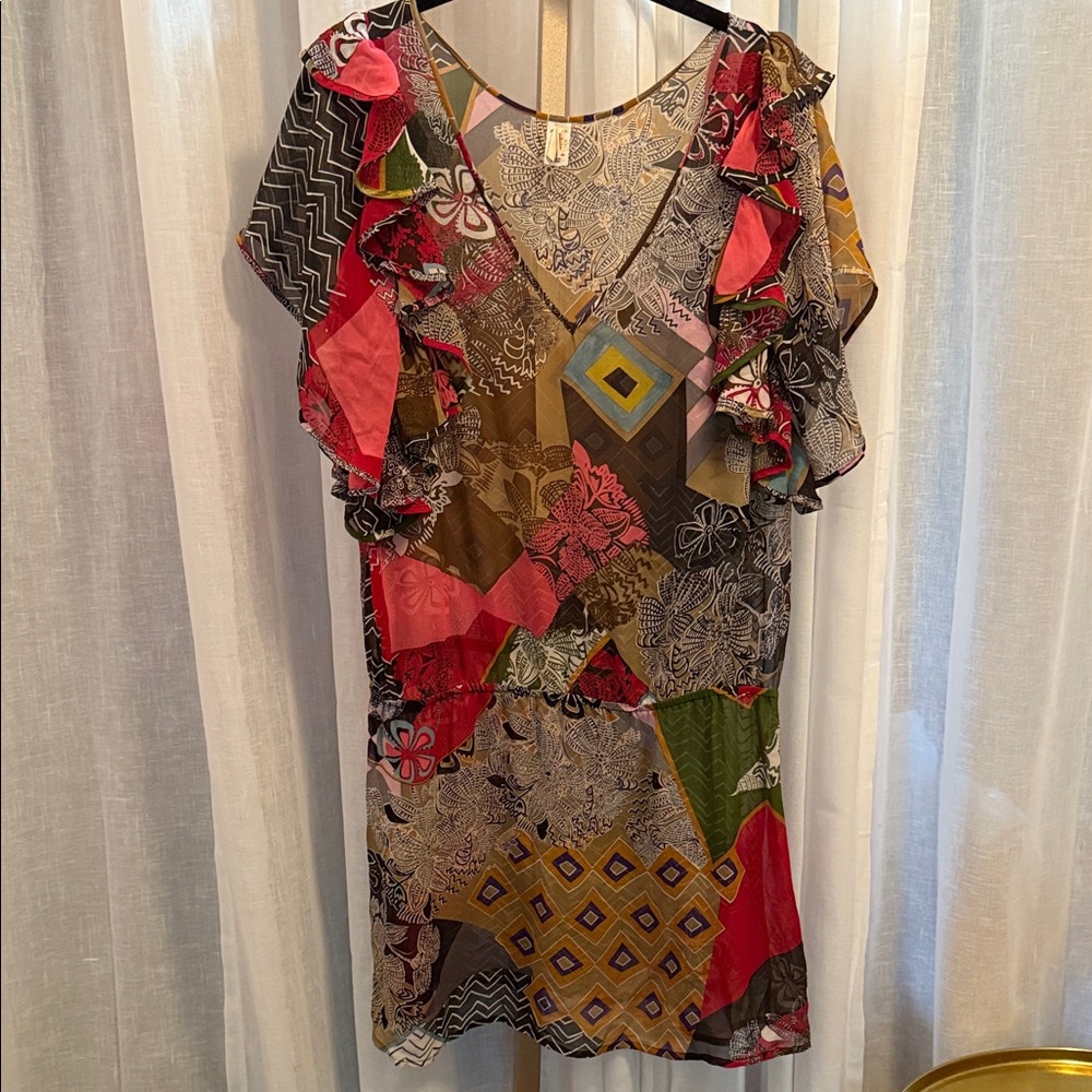 Colorful Patchwork Ruffle Mini Dress